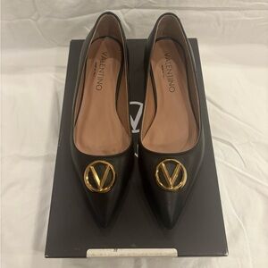 Valentino Perla flare kitten heel pumps, black, size 7